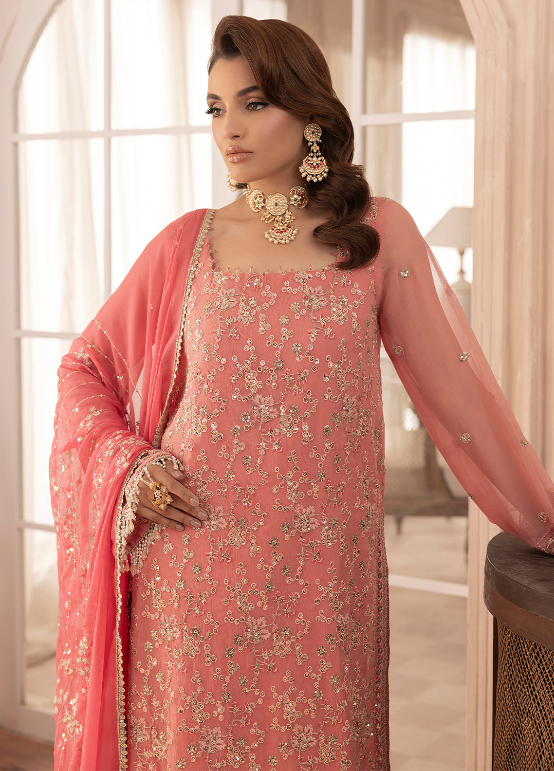 Sahane | Elyssa Festive Chiffon | CT-19003 Rosa - ELYSSA - House Of Hania
