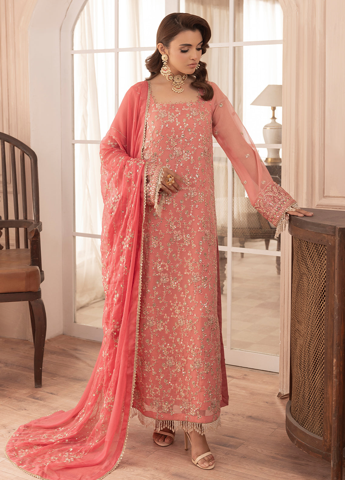 Sahane | Elyssa Festive Chiffon | CT-19003 Rosa - ELYSSA - House Of Hania