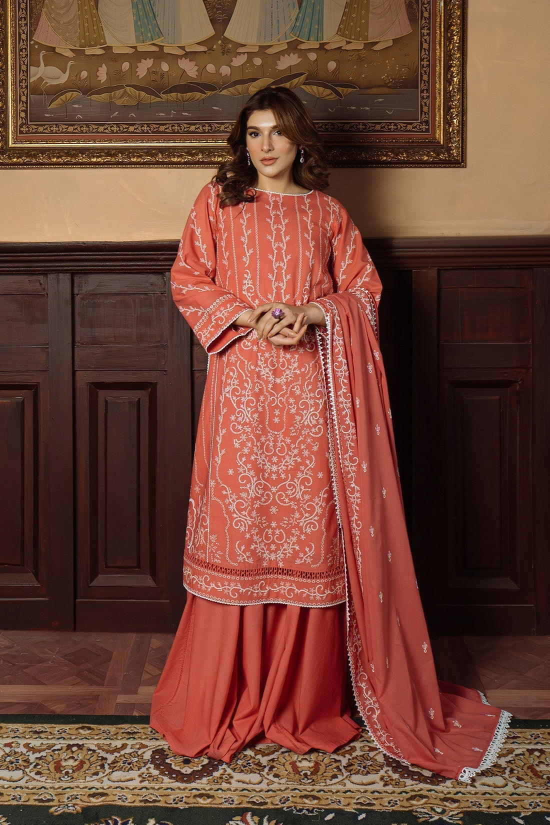 Sahar | Festive Edit Ready to Wear | Gilded Coral - RTW - House Of Hania