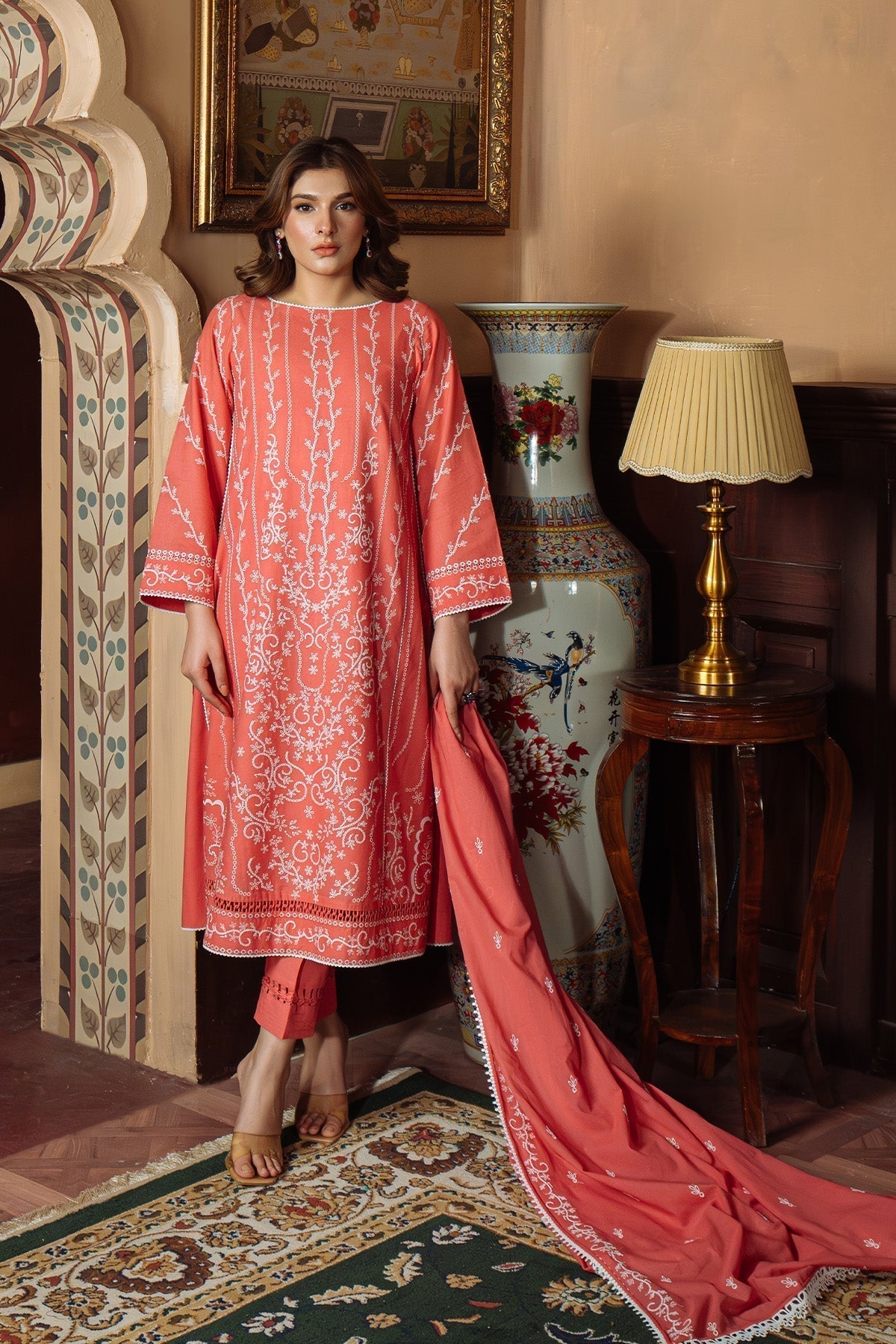 Sahar | Festive Edit Ready to Wear | Gilded Coral - RTW - House Of Hania