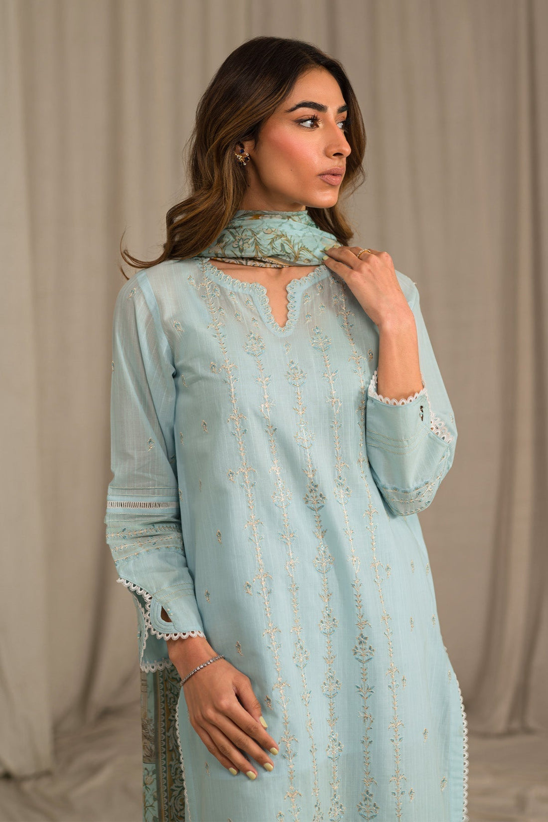 Sahar | Mirage Spring Luxury 24 | Slub Lawn 3 Piece (Embroidered) - House Of Hania
