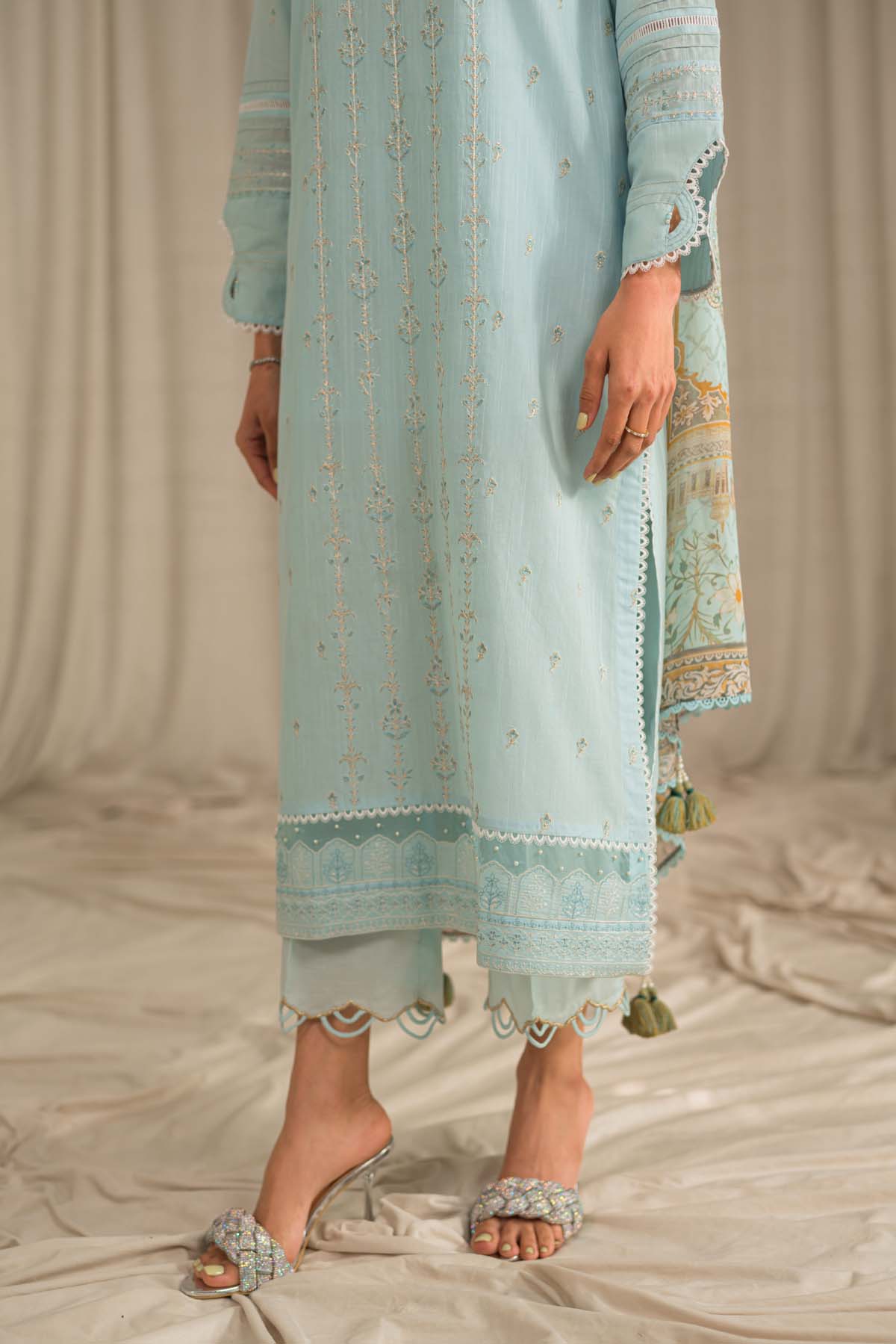 Sahar | Mirage Spring Luxury 24 | Slub Lawn 3 Piece (Embroidered) - House Of Hania