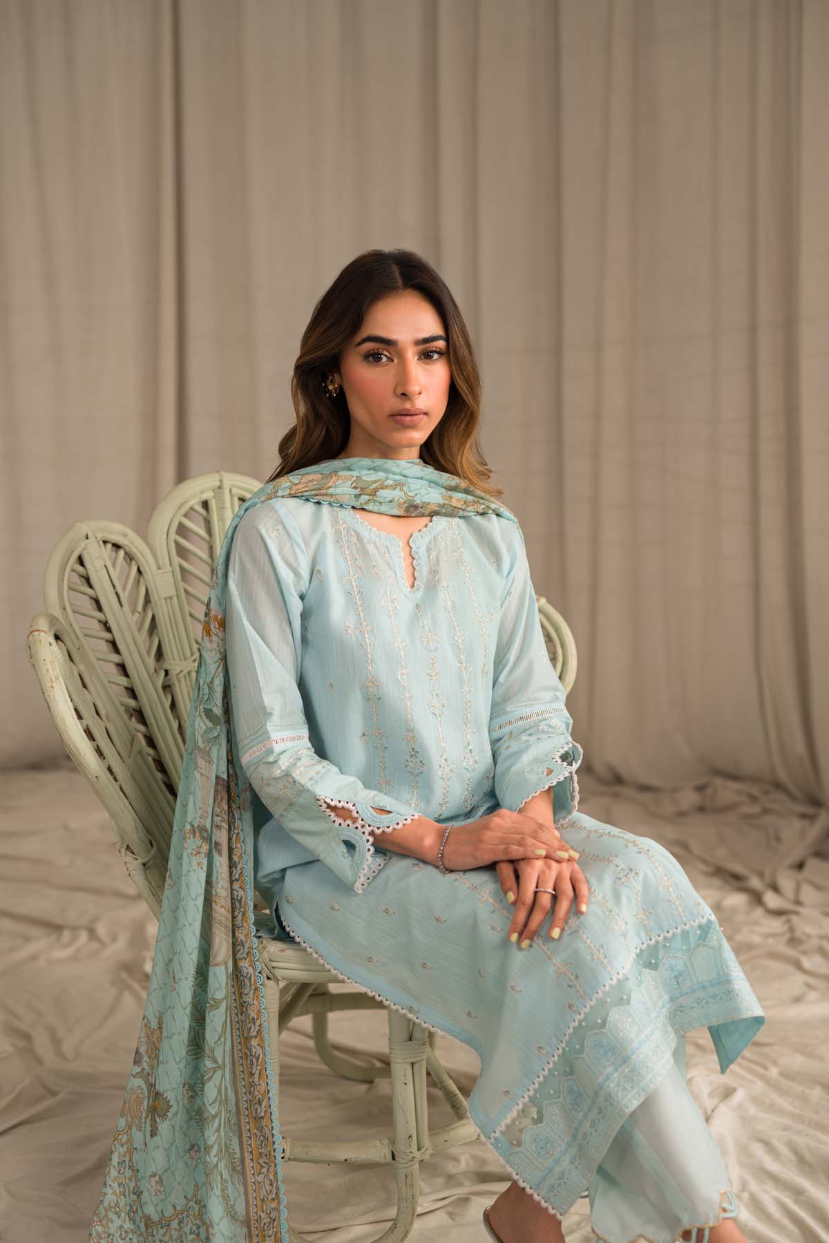 Sahar | Mirage Spring Luxury 24 | Slub Lawn 3 Piece (Embroidered) - House Of Hania