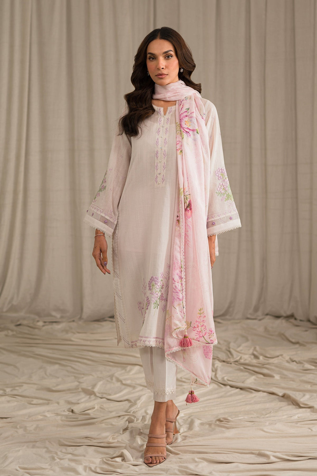 Sahar | Mirage Spring Luxury 24 | Slub Lawn 3 Piece (Embroidered) - House Of Hania