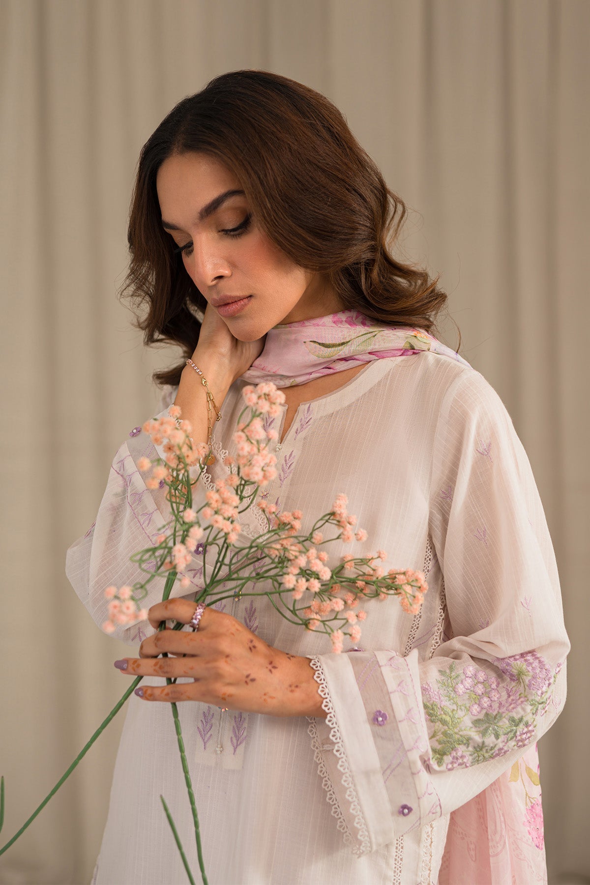Sahar | Mirage Spring Luxury 24 | Slub Lawn 3 Piece (Embroidered) - House Of Hania