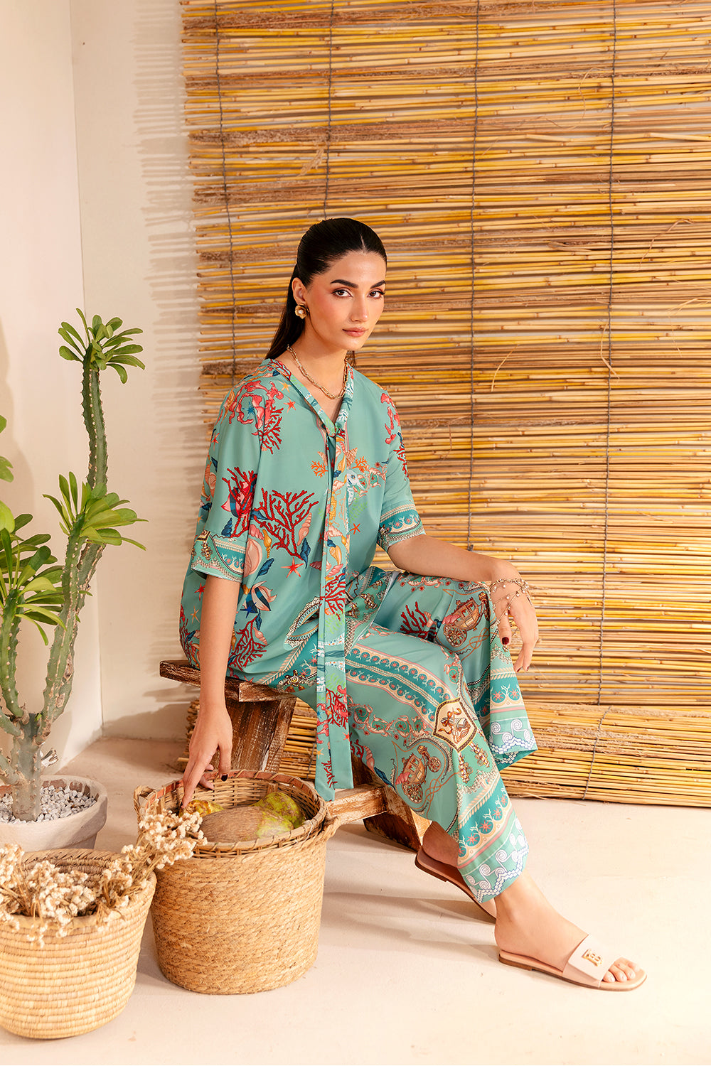 Saira Rizwan | Silk Coords 25 | COASTAL CHARM - SRSP-25-01 - House Of Hania