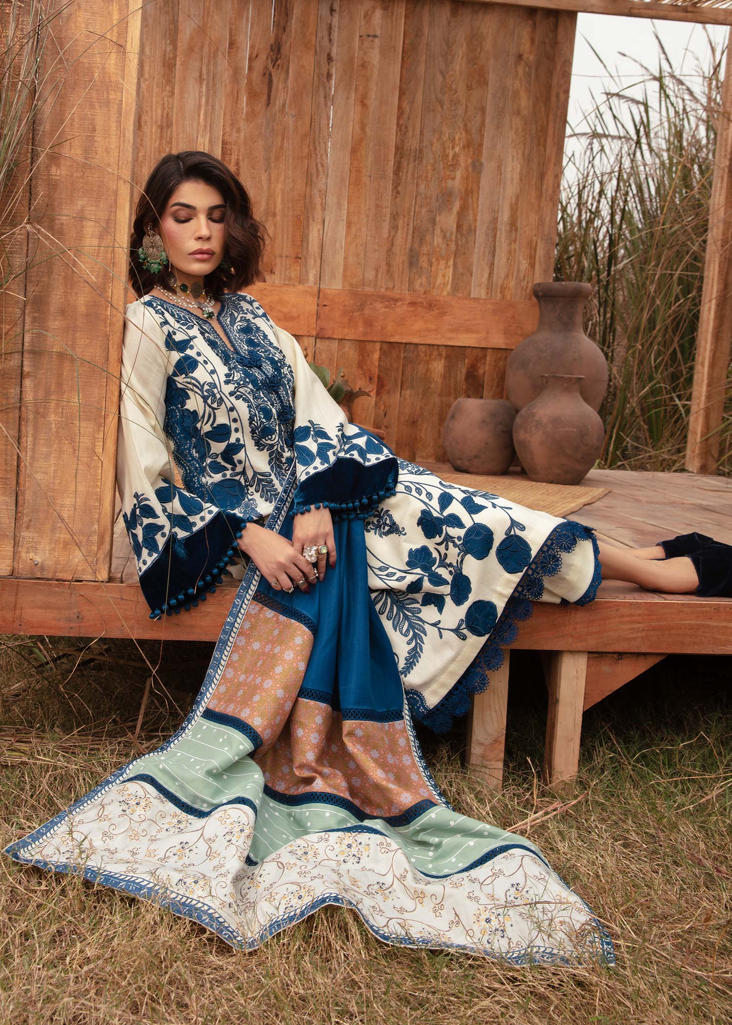 Saira Shakira | Raya Winter Stitched 23 | Pearl - House Of Hania