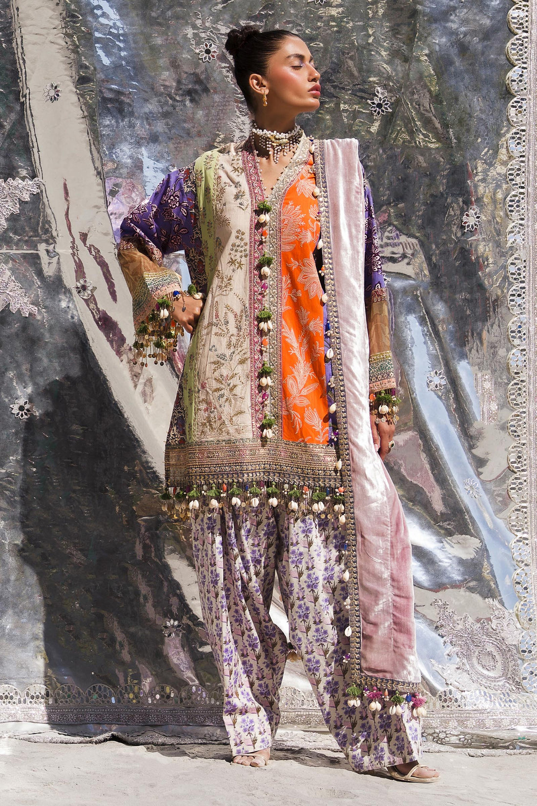 Sana Safinaz | Winter Shawl 24 | Velvet S241-006B-3CP - House Of Anaya