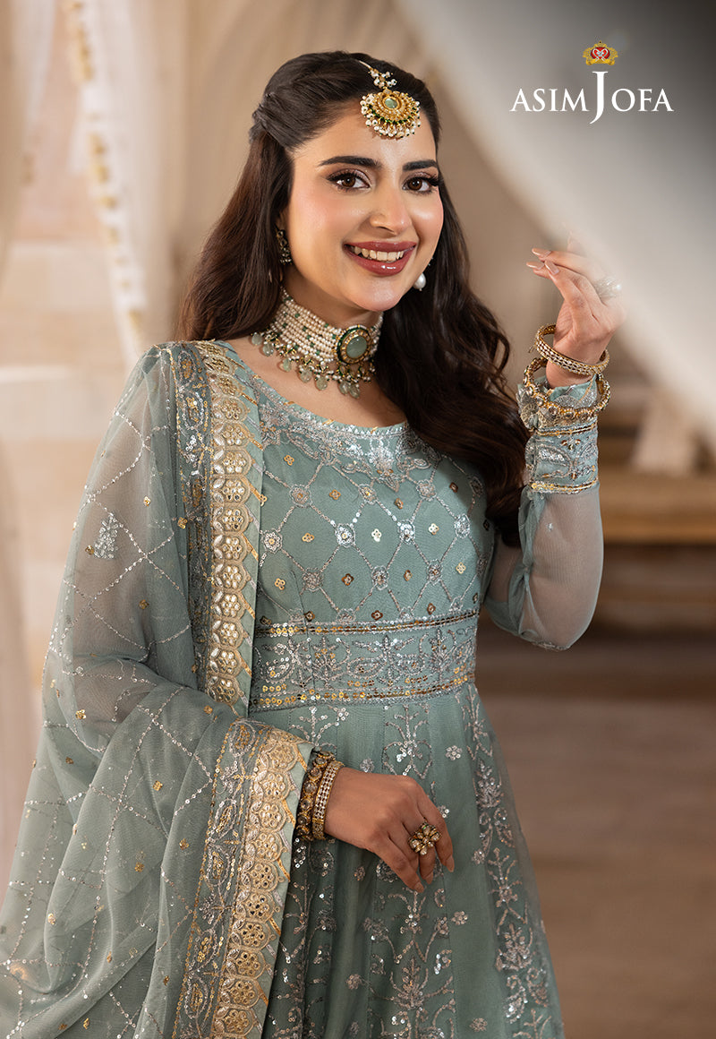 Shehnai by Asim Jofa Embroidered Chiffon 3Pc Suit AJSH-14 - House Of Hania