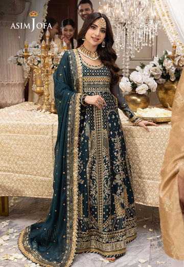 Shehnai by Asim Jofa Embroidered Chiffon 3Pc Suit AJSH-18 - House Of Hania