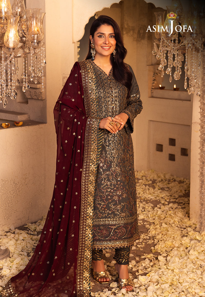 Shehnai by Asim Jofa Embroidered Net 3Pc Suit AJSH-07 - House Of Hania