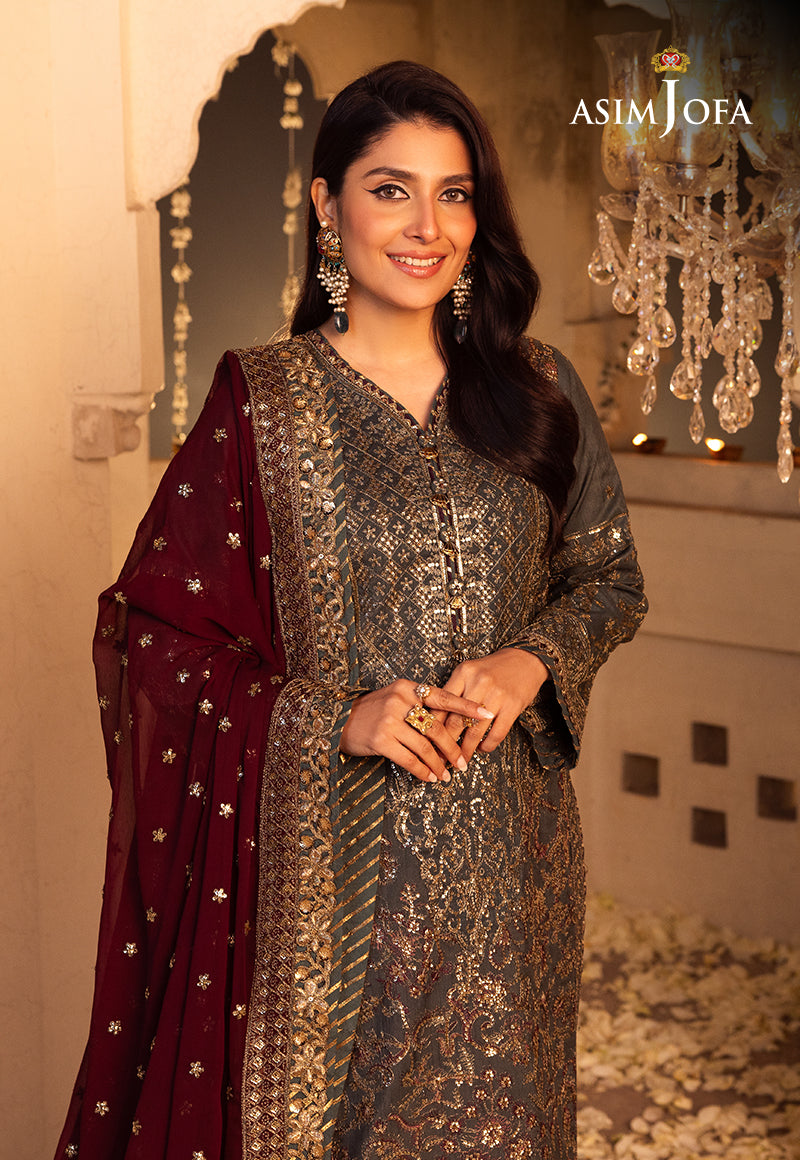 Shehnai by Asim Jofa Embroidered Net 3Pc Suit AJSH-07 - House Of Hania
