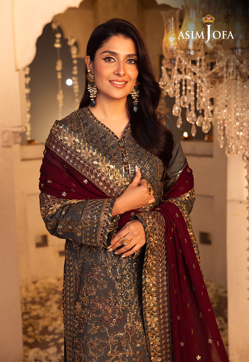 Shehnai by Asim Jofa Embroidered Net 3Pc Suit AJSH-07 - House Of Hania