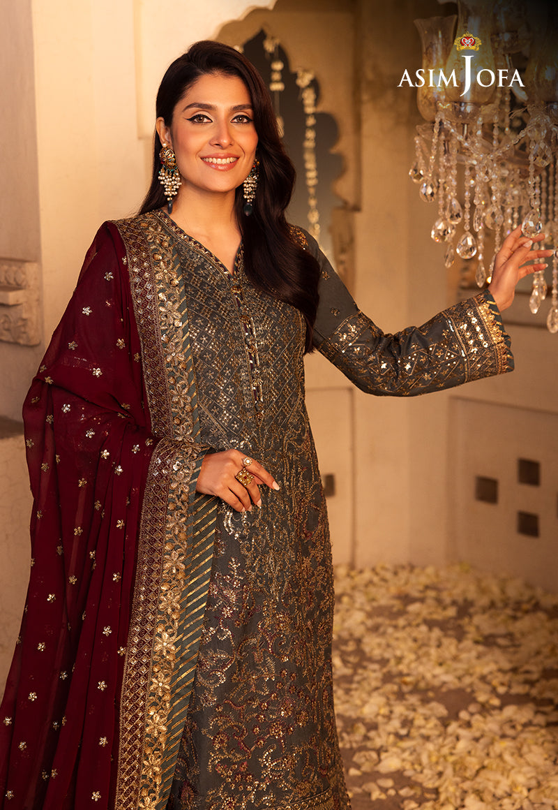 Shehnai by Asim Jofa Embroidered Net 3Pc Suit AJSH-07 - House Of Hania