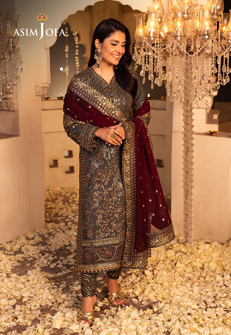 Shehnai by Asim Jofa Embroidered Net 3Pc Suit AJSH-07 - House Of Hania