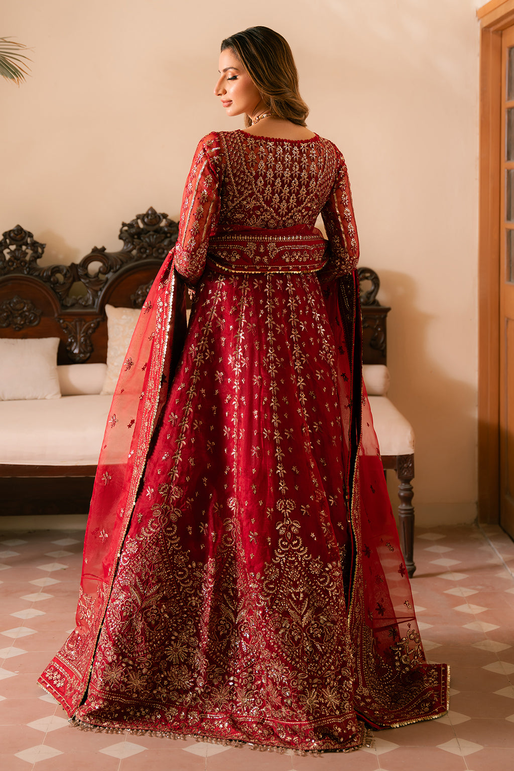 Solene by Ayzel Embroidered Organza 3Pc Suit D-04 ROSE - House Of Hania