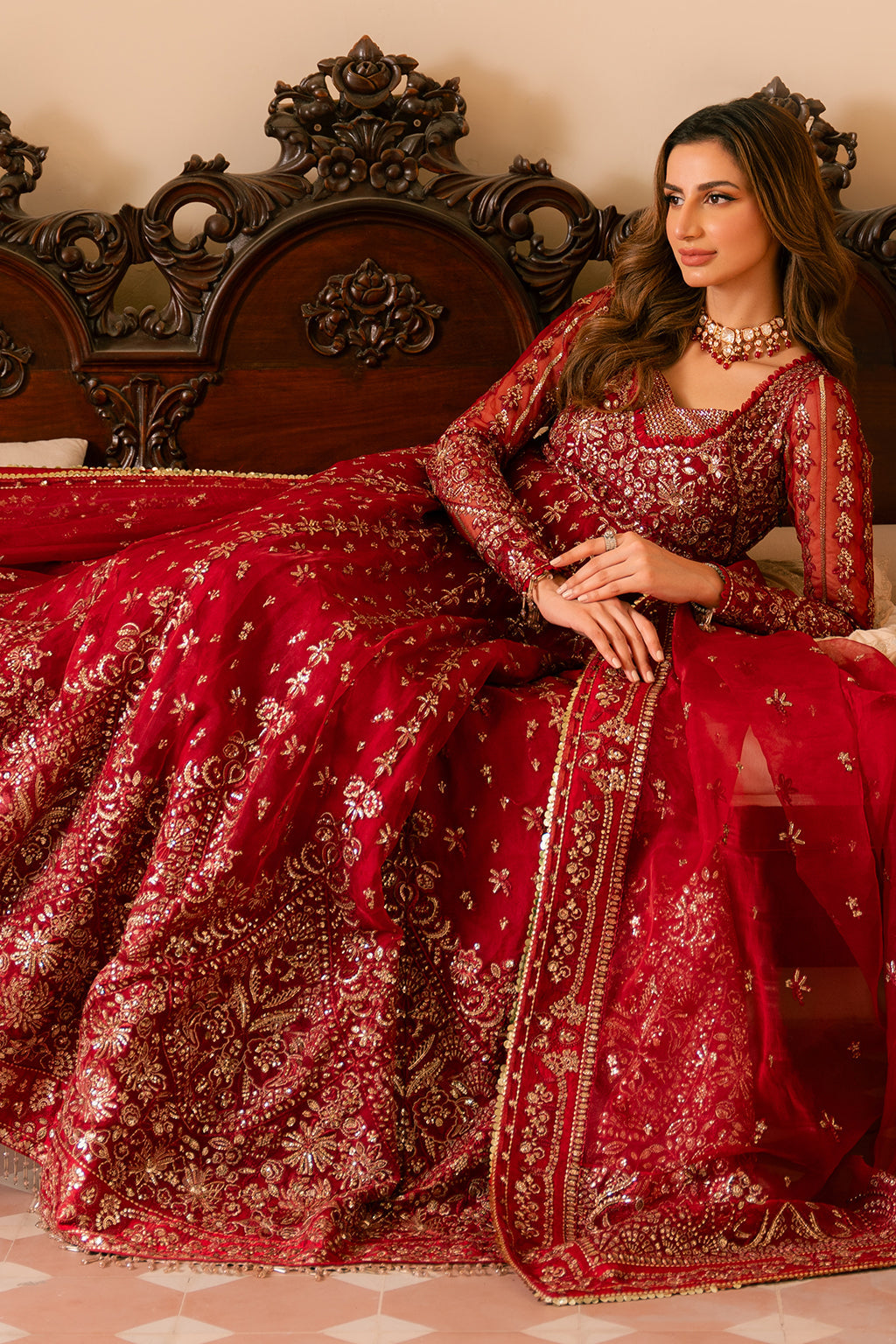Solene by Ayzel Embroidered Organza 3Pc Suit D-04 ROSE - House Of Hania