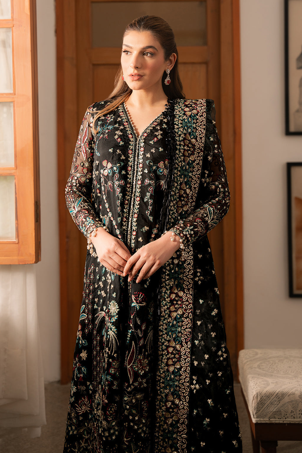 Solene by Ayzel Embroidered Organza 3Pc Suit D-06 FLEUR - House Of Hania
