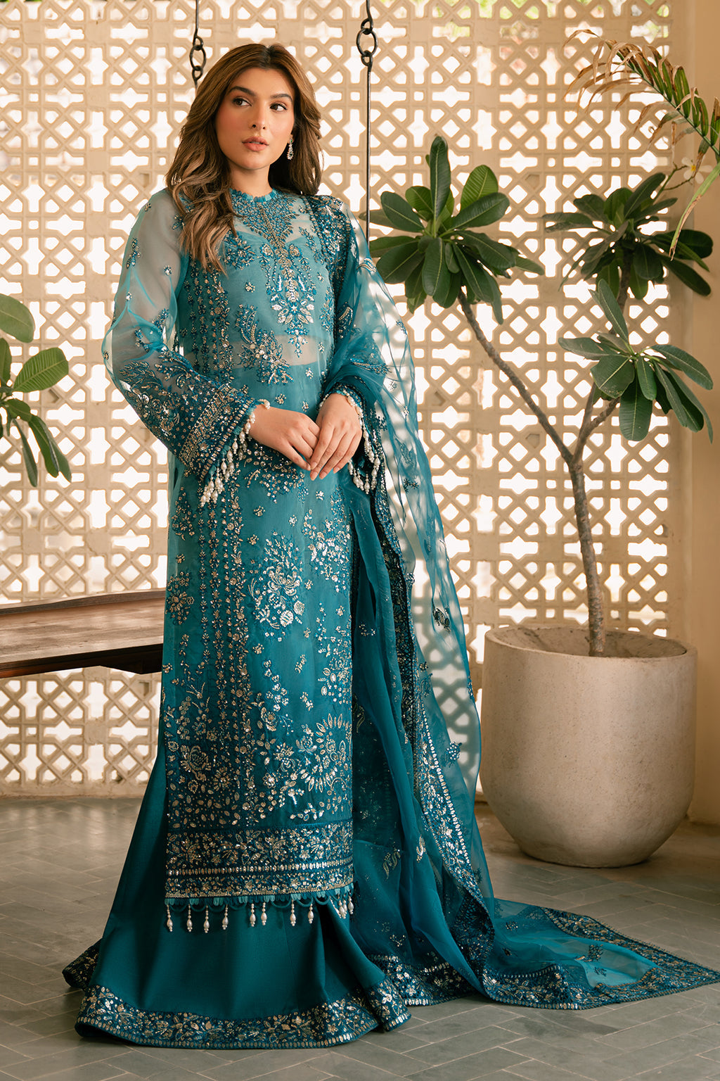Solene by Ayzel Embroidered Organza 3Pc Suit D-10 LILA - House Of Hania