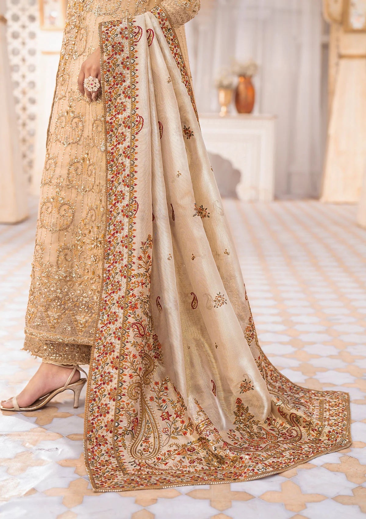 WEDDING FESTIVE ’24 VOL. 1 - GOLD TISSUE SHAWL - House Of Hania