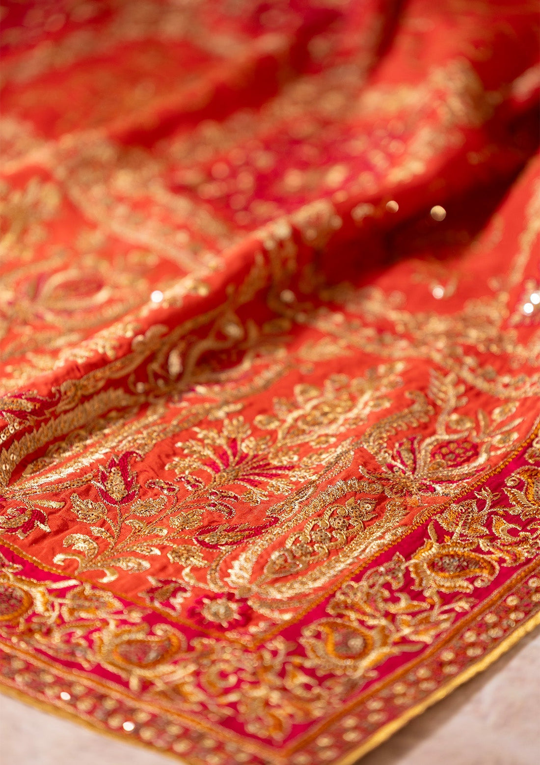 WEDDING FESTIVE ’26 VOL. 1 - CORAL MEDIUM SILK SHAWL - House Of Hania