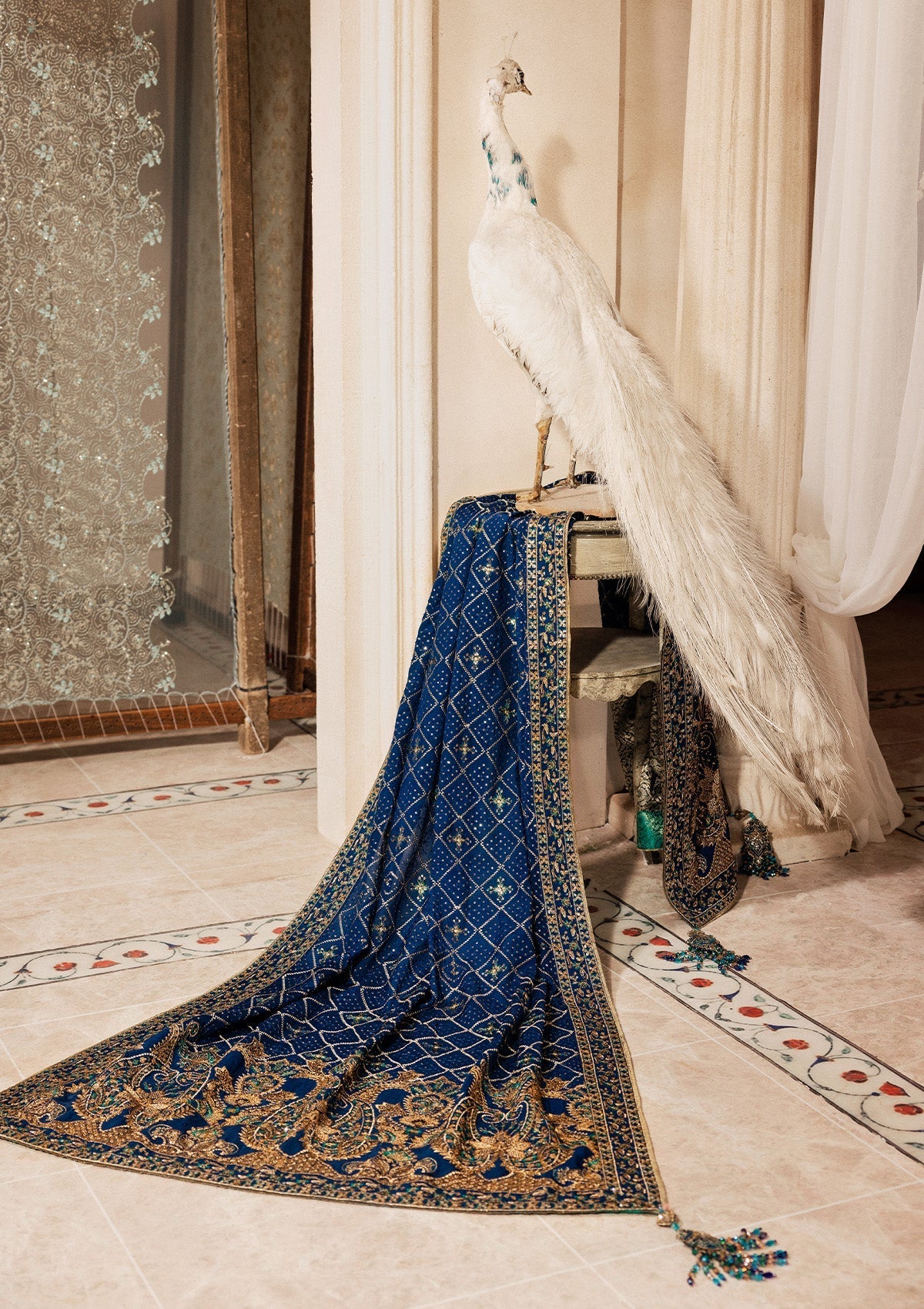 WEDDING FESTIVE ’26 VOL. 1 - ROYAL BLUE MEDIUM SILK SHAWL - House Of Hania