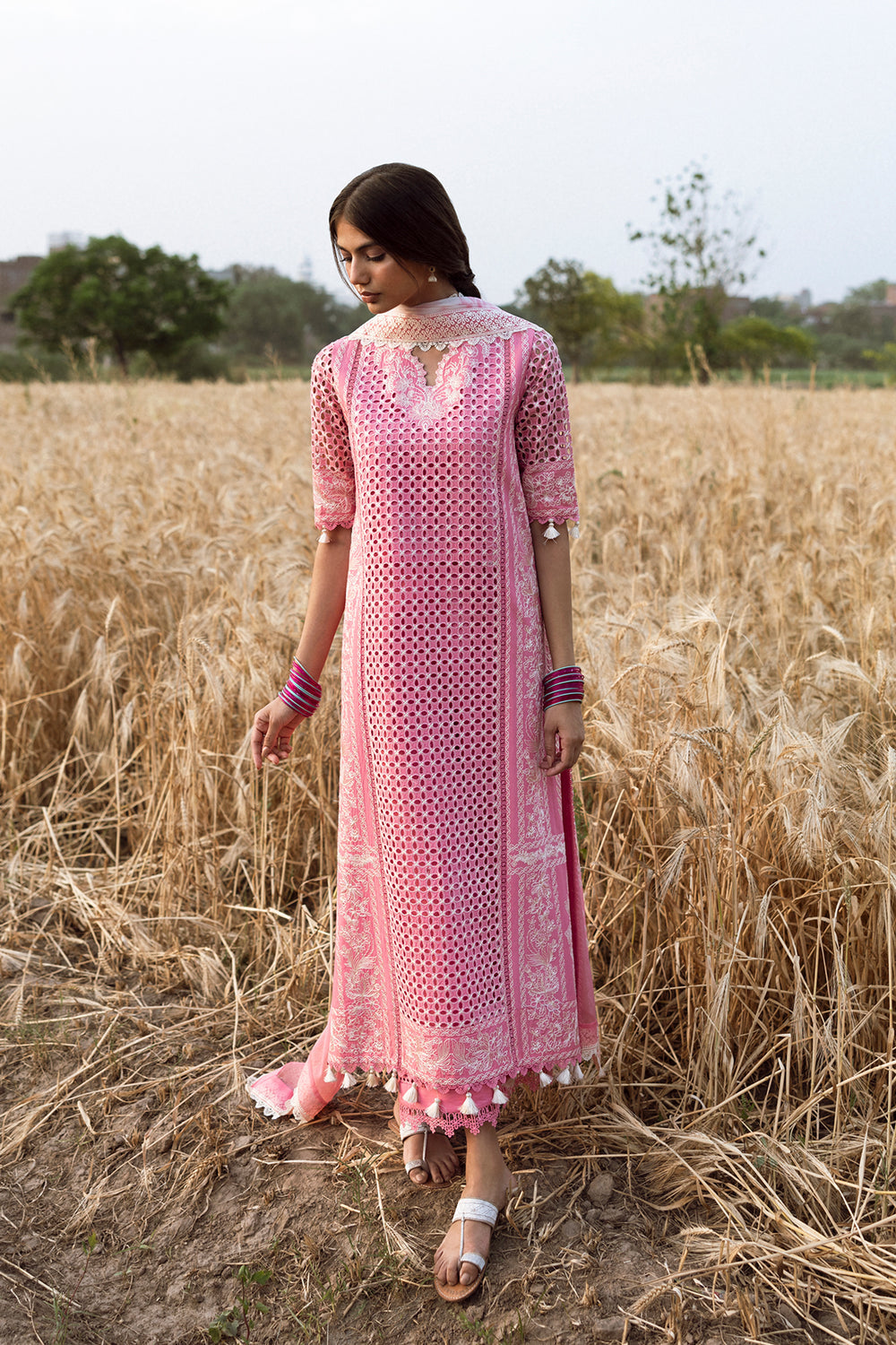 Model wearing Afrozeh Khwaab white shirt & trouser set