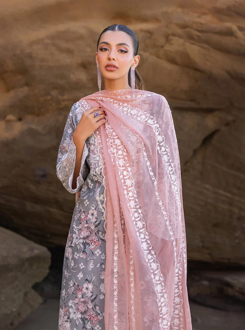 Zainab Chottani Embroidered Chikankari Lawn 3Pc Suit D-10A Lana - House Of Hania