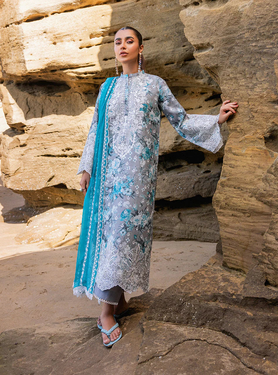 Zainab Chottani Embroidered Chikankari Lawn 3Pc Suit D-10B Lana - House Of Hania