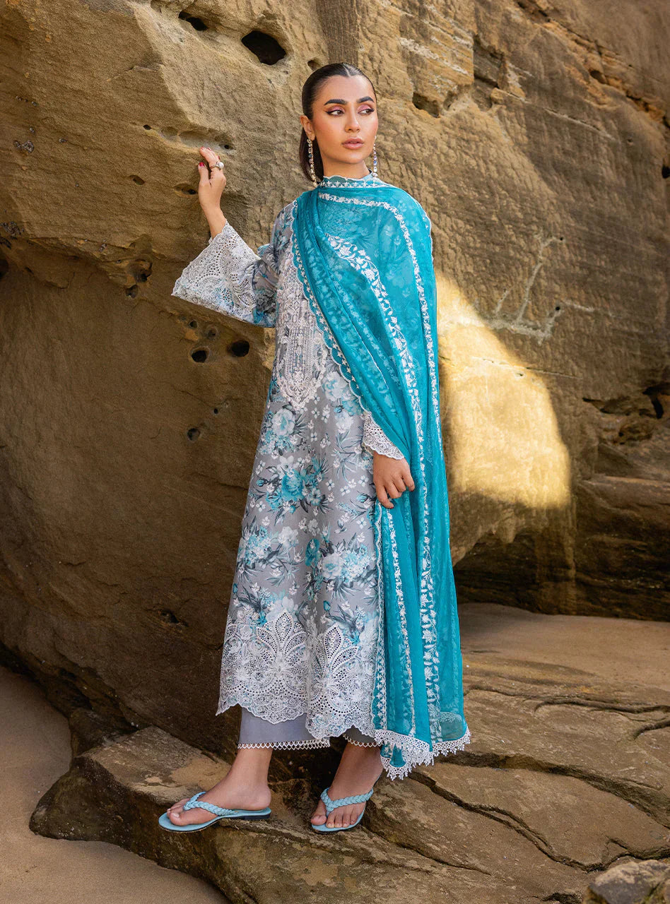 Zainab Chottani Embroidered Chikankari Lawn 3Pc Suit D-10B Lana - House Of Hania