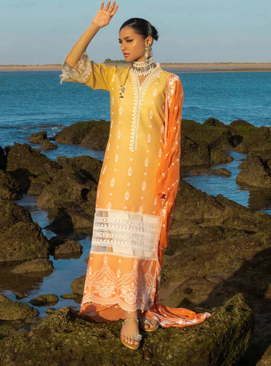 Zainab Chottani Embroidered Chikankari Lawn 3Pc Suit ZC-08B - House Of Hania