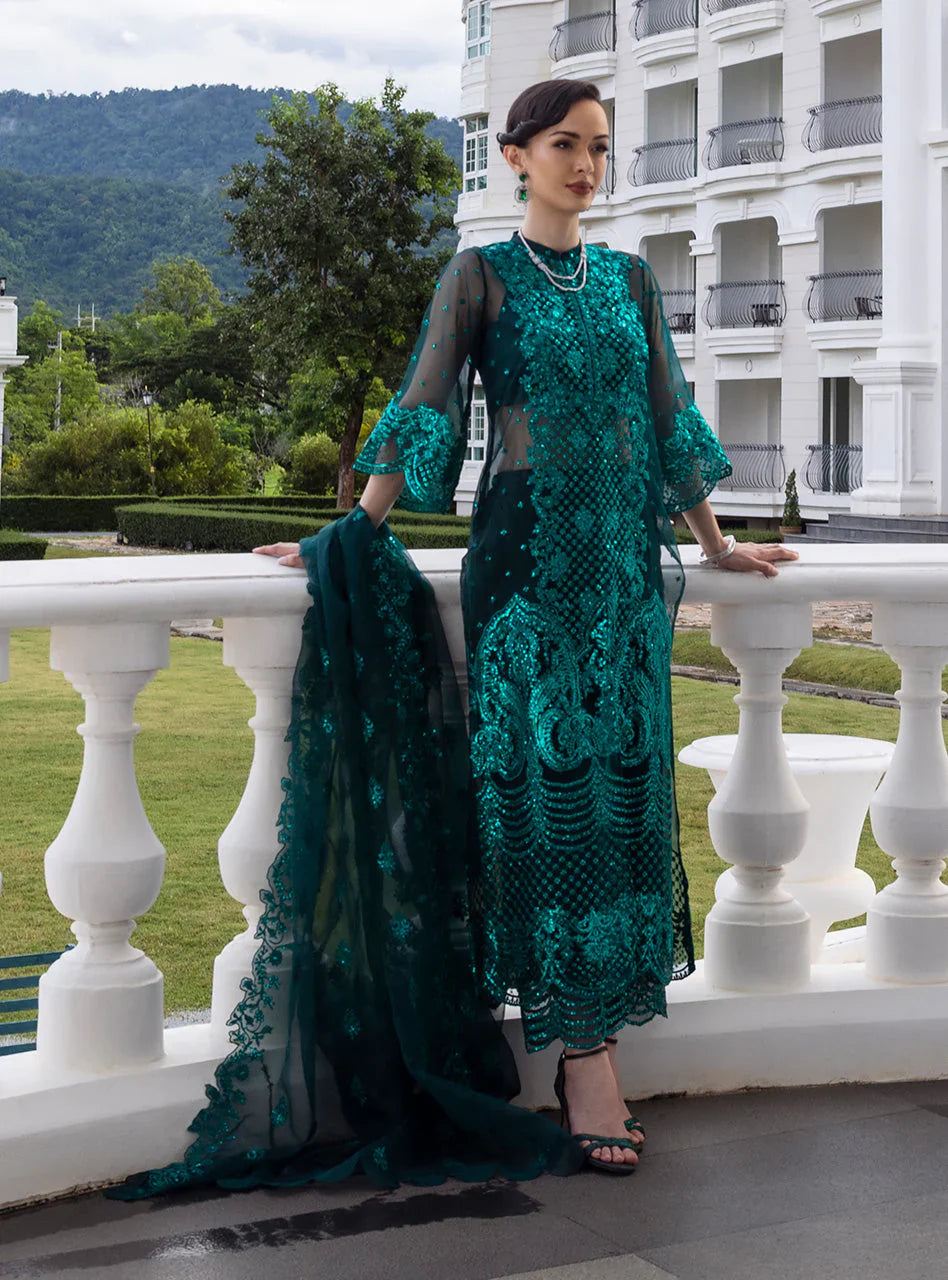 Zainab Chottani Embroidered Organza 3Pc Suit D-01 Zeina - House Of Hania