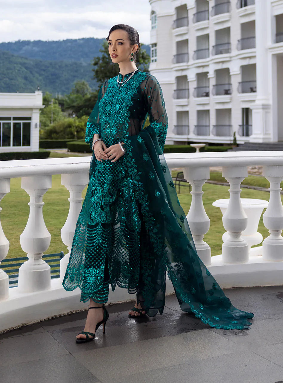 Zainab Chottani Embroidered Organza 3Pc Suit D-01 Zeina - House Of Hania