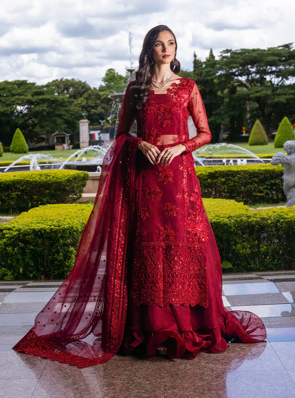 Zainab Chottani Embroidered Organza 3Pc Suit D-09 Ruby Luxe - House Of Hania