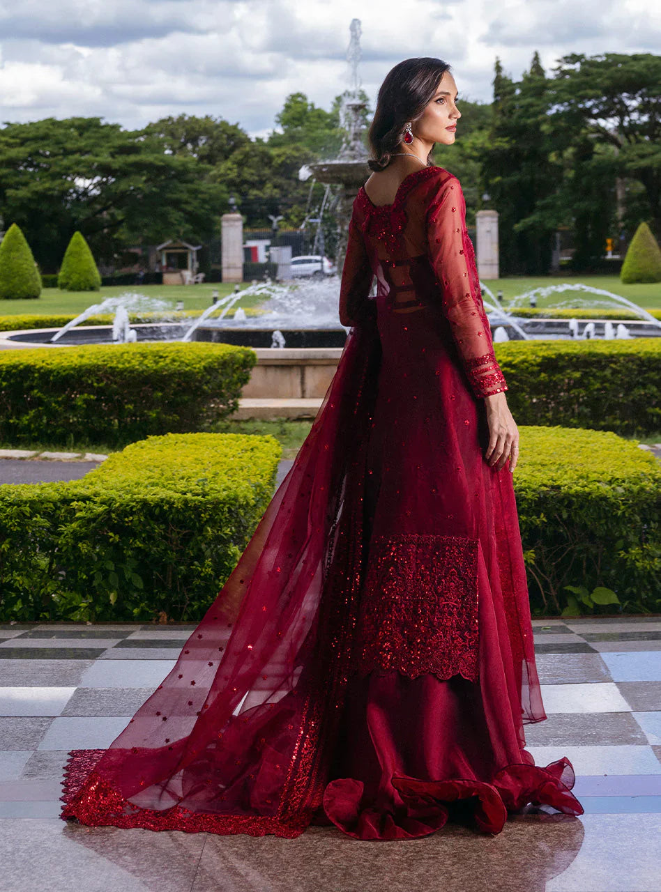 Zainab Chottani Embroidered Organza 3Pc Suit D-09 Ruby Luxe - House Of Hania