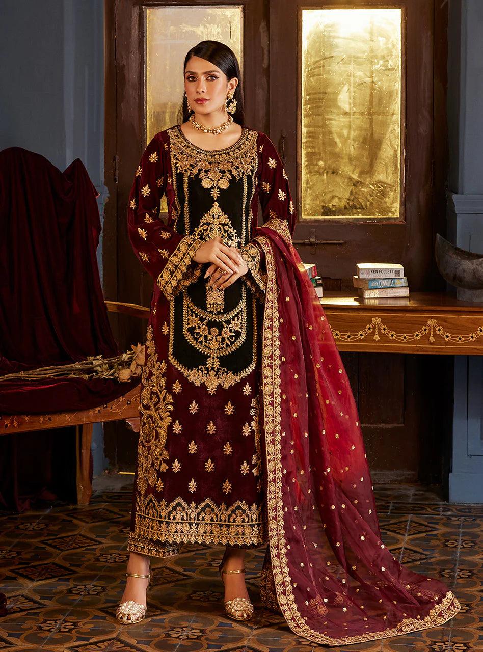 Zainab Chottani Embroidered Velvet 3Pc Suit D-03 ZIBA - House Of Hania