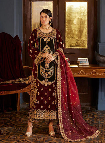 Zainab Chottani Embroidered Velvet 3Pc Suit D-03 ZIBA - House Of Hania