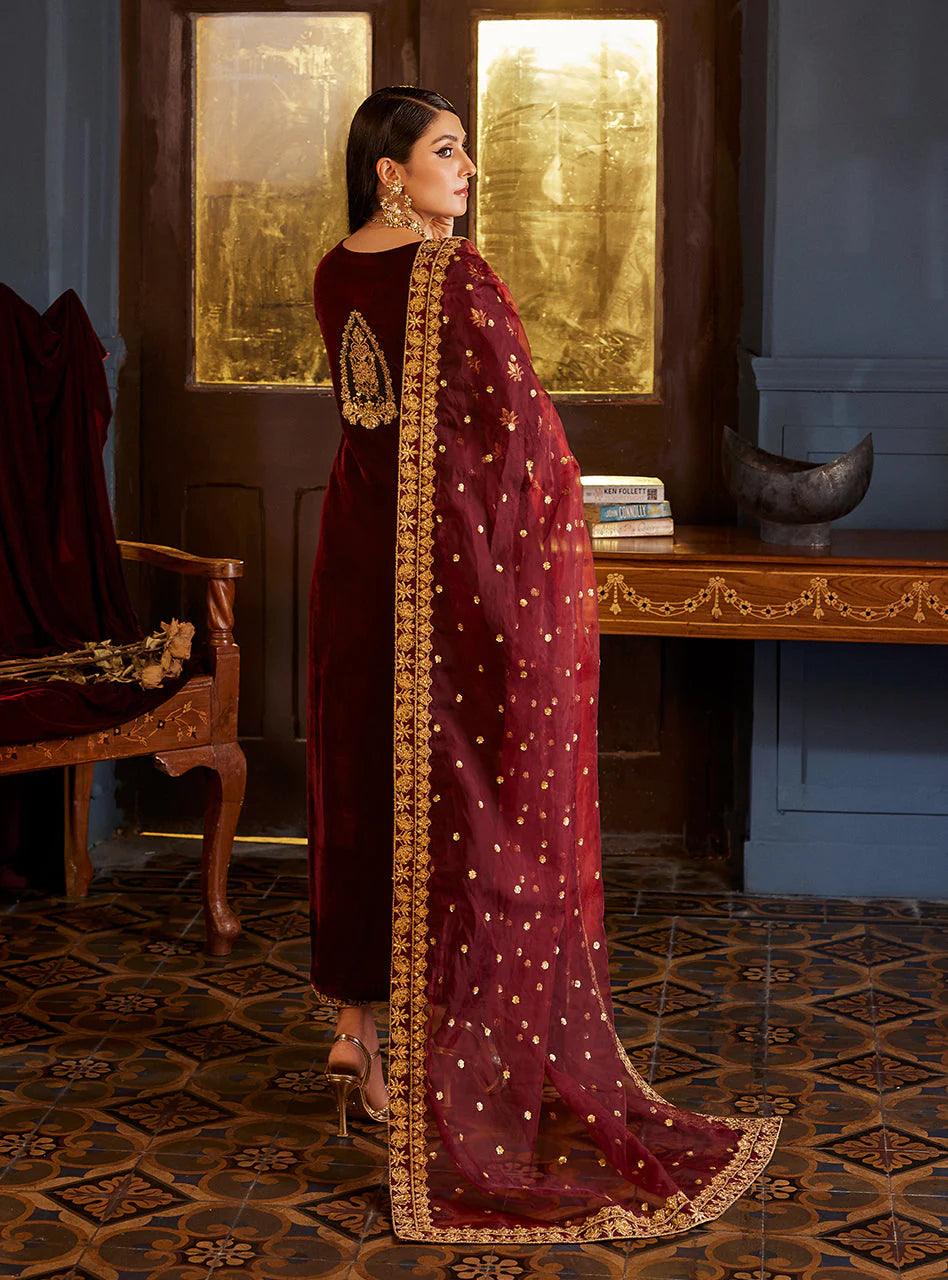 Zainab Chottani Embroidered Velvet 3Pc Suit D-03 ZIBA - House Of Hania