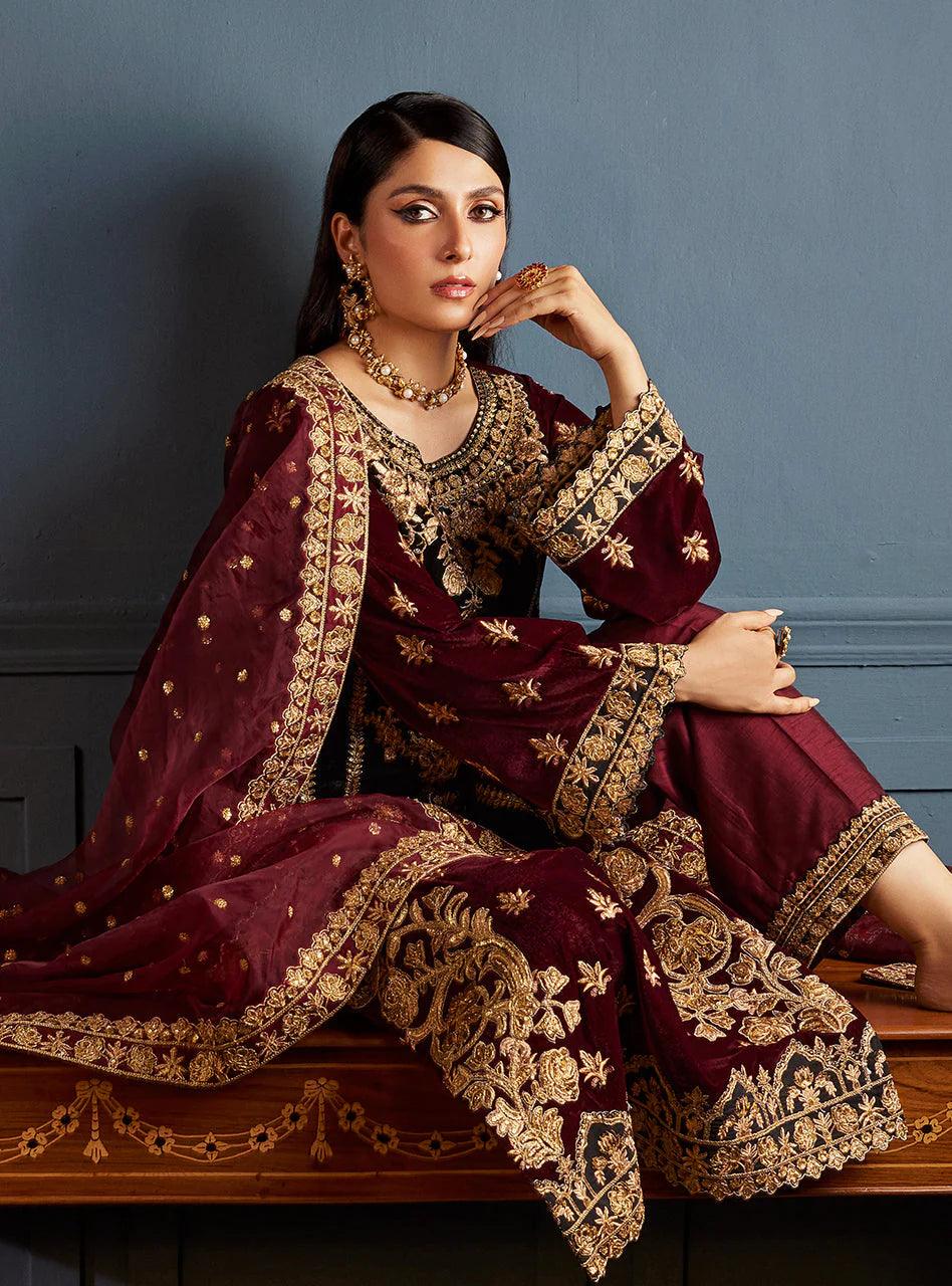 Zainab Chottani Embroidered Velvet 3Pc Suit D-03 ZIBA - House Of Hania