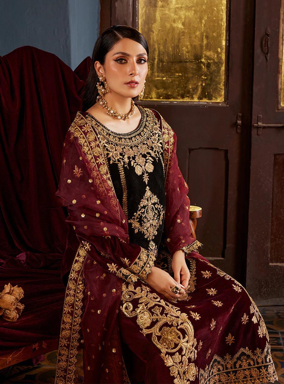 Zainab Chottani Embroidered Velvet 3Pc Suit D-03 ZIBA - House Of Hania