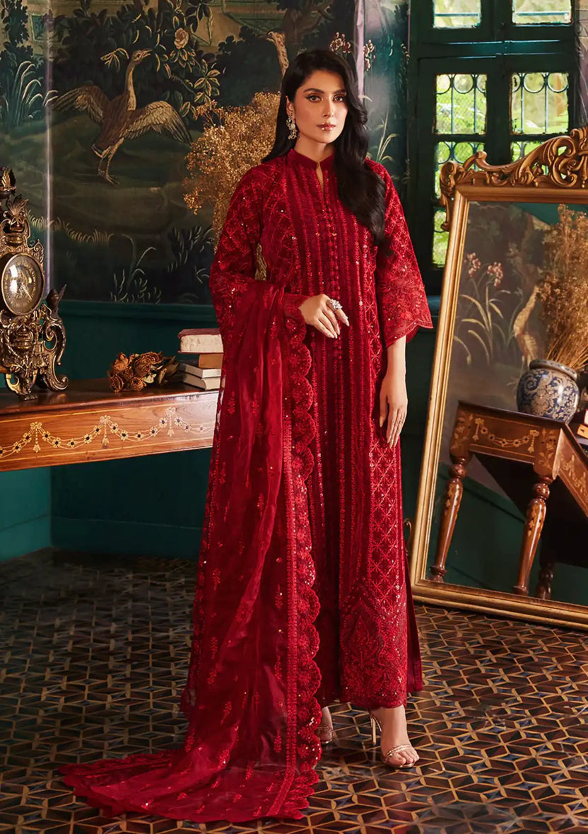 Zainab Chottani | Embroidered Velvet | SURKH D-05 - House Of Hania