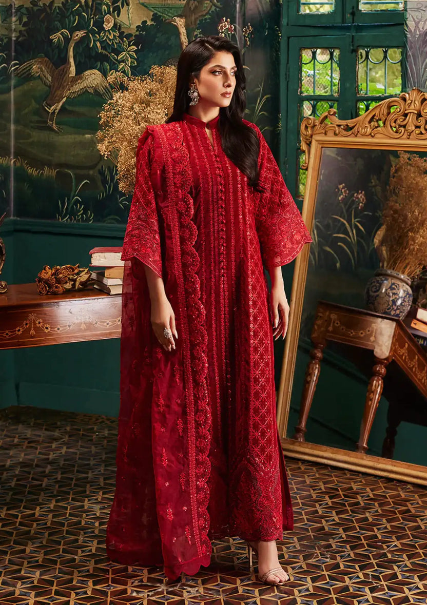 Zainab Chottani | Embroidered Velvet | SURKH D-05 – House Of Hania