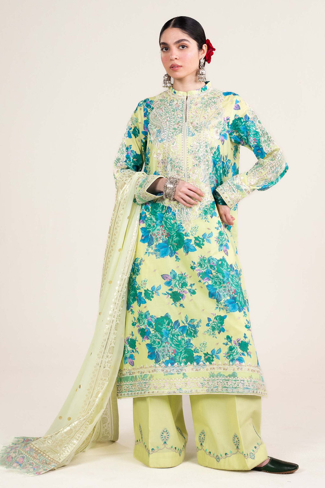 Zara Shahjahan | Stitched Lawn 24 | SL-PHOOL KARI-13A - House Of Hania