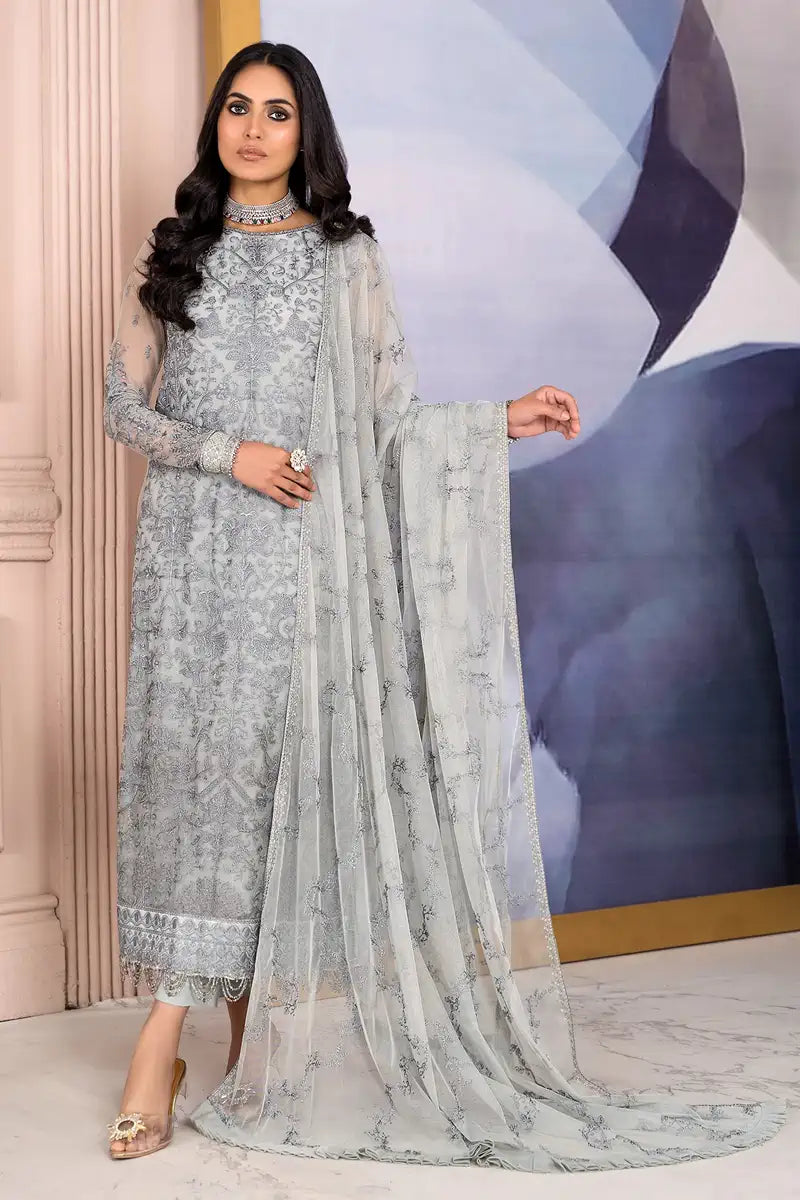 Zarif | Afreen Formals | ZA 02 STEEL GREY - House Of Hania