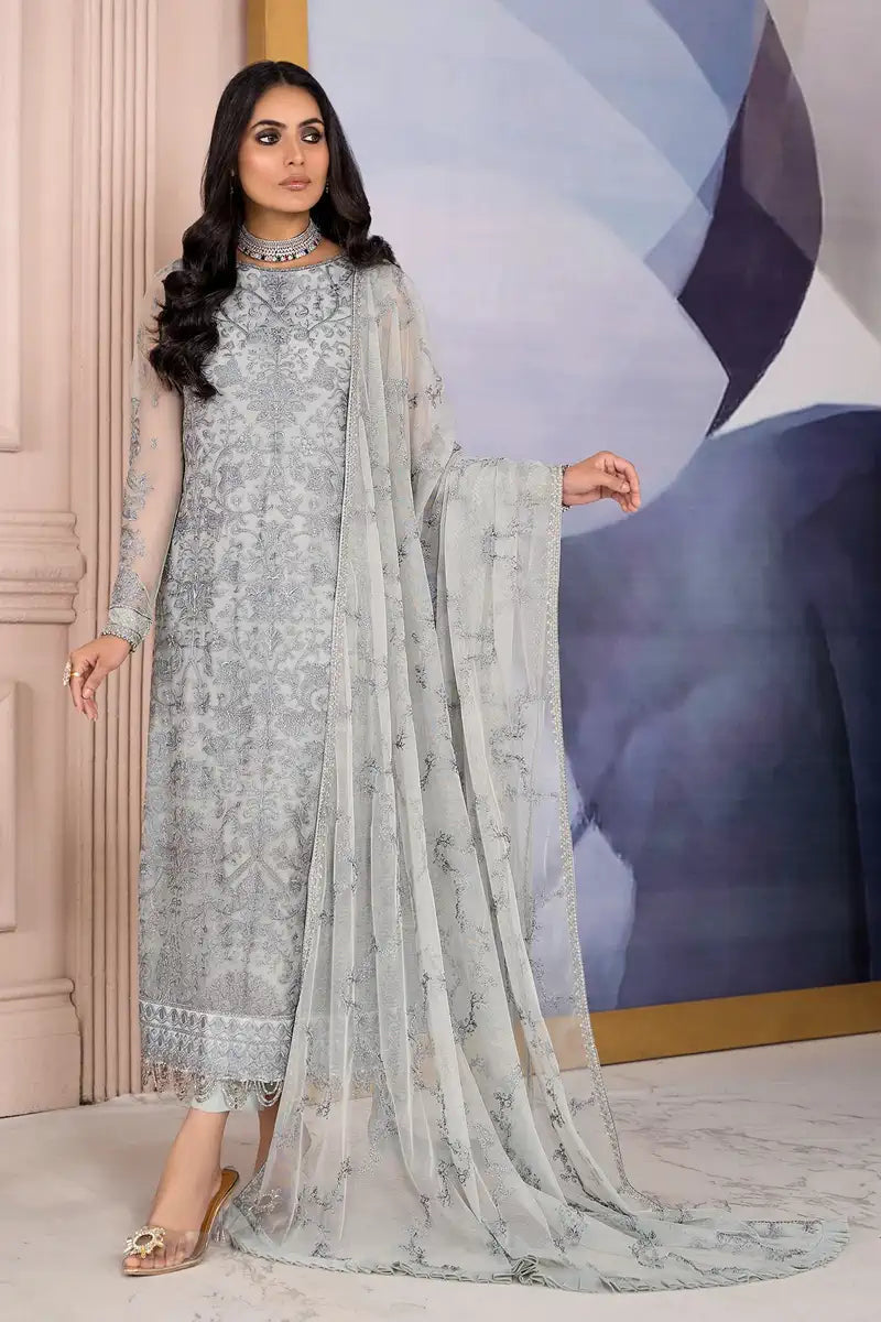 Zarif | Afreen Formals | ZA 02 STEEL GREY - House Of Hania