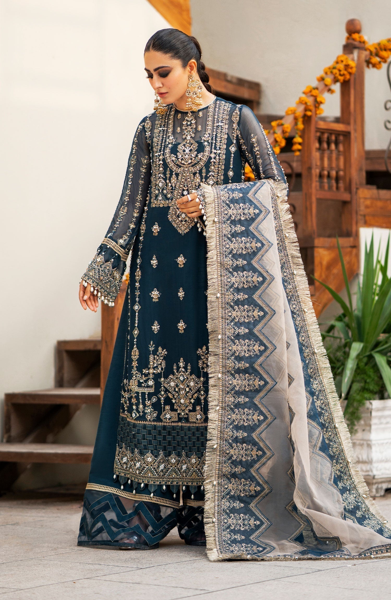 Zarin by Eleshia Embroidered Bamber 3Pc Suit D-06 Mayura - House Of Hania