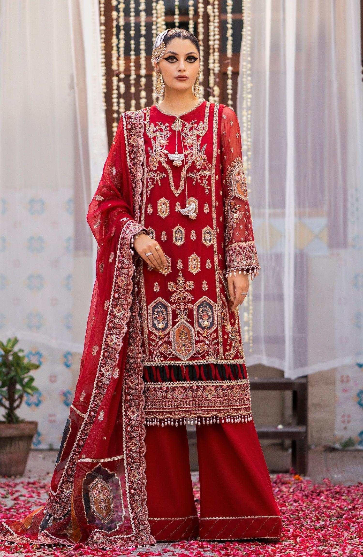 Zarin by Eleshia Embroidered Bamber 3Pc Suit D-08 Narina - House Of Hania