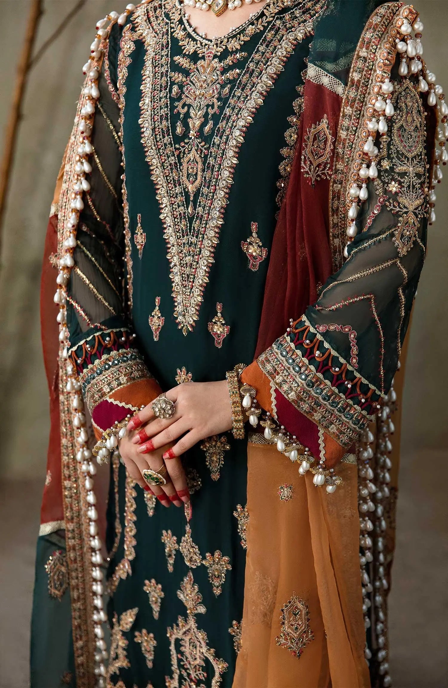 Zarin by Eleshia Embroidered Chiffon 3Pc Suit - GUL RANG - House Of Hania