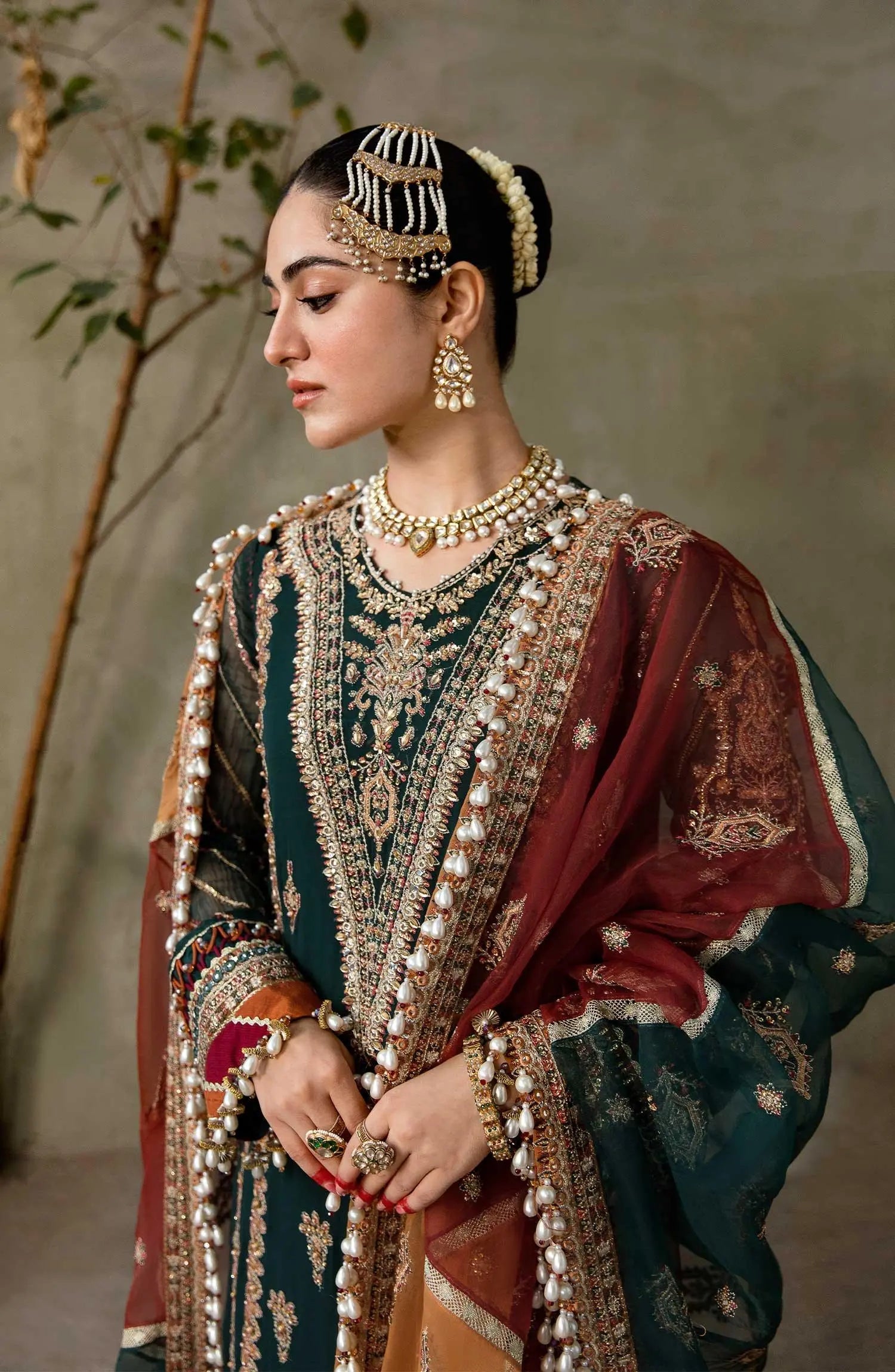 Zarin by Eleshia Embroidered Chiffon 3Pc Suit - GUL RANG - House Of Hania