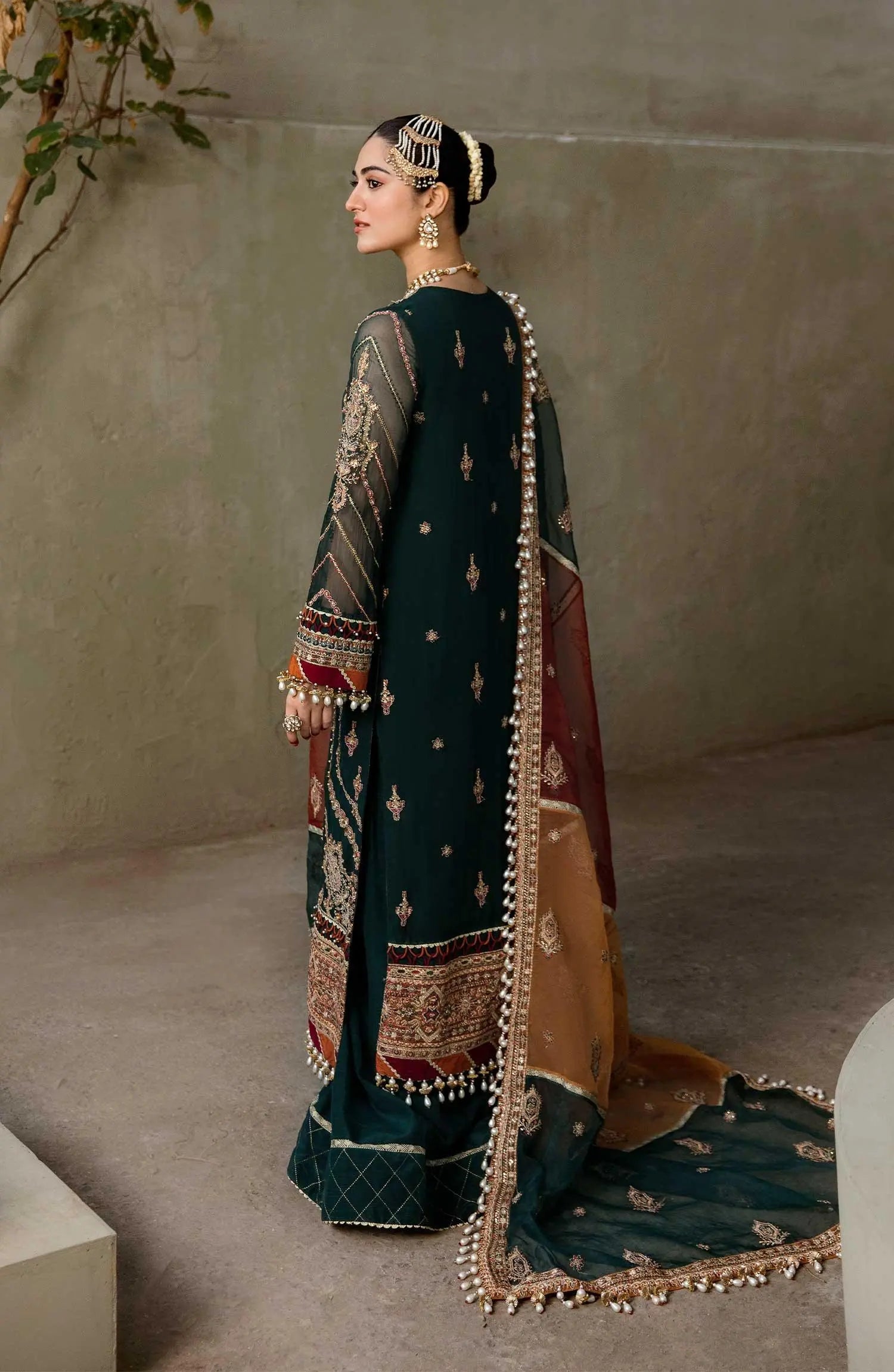 Zarin by Eleshia Embroidered Chiffon 3Pc Suit - GUL RANG - House Of Hania